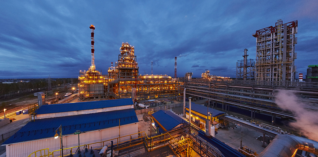 Refinery at dramatic twilight