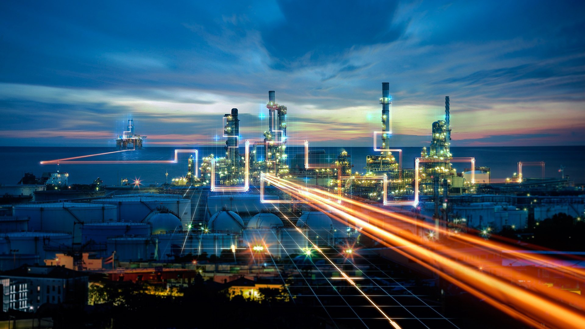 Futuristic refinery night view