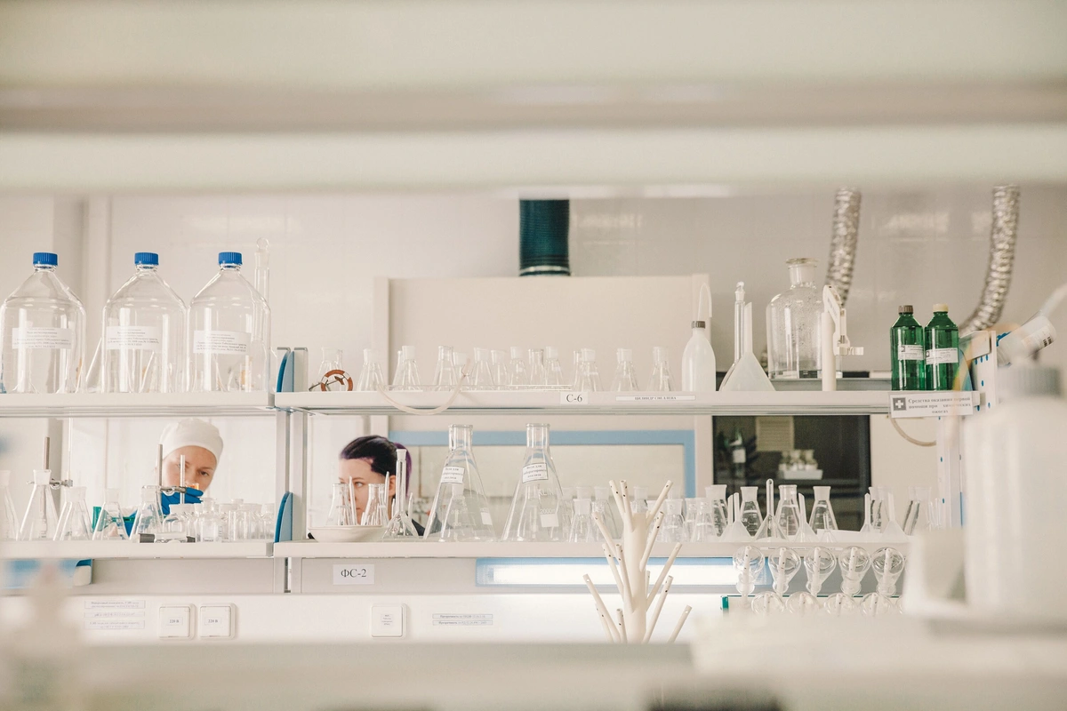 Laboratory interior with glassware and equipment